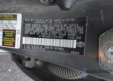 2007 Toyota Avalon Limited/Touring/Xl/Xls из США, поврежденный, VIN 4T1BK36B77U201969